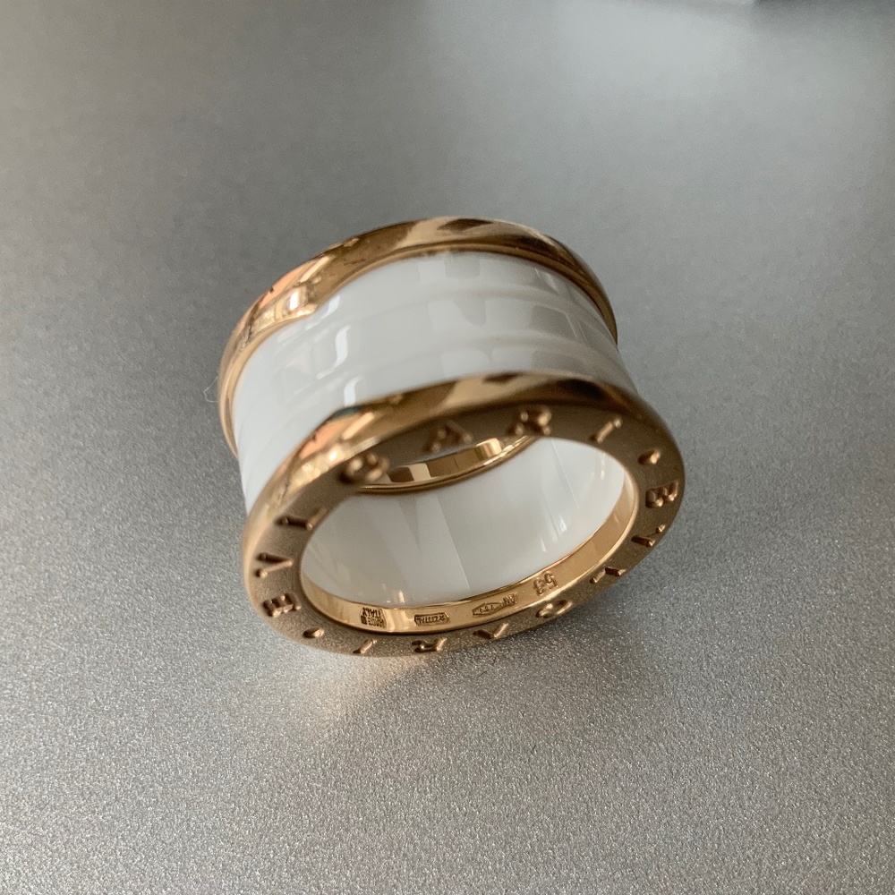 Bulgari B Zero Rose Gold and White Ceramic Ring size 53